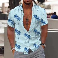 Herren Bequeme Strand Hemd | Knopf Daunen – Blau