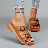 Dorothee | Wedge Sandalen mit Doppelriemen – Komfortabel und Stilvoll – Braun
