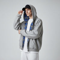 Oversized 2-in-1 Wende-Hoodie mit Karoseite – Grau