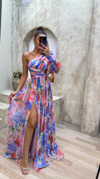 Mckenna | Atemberaubendes Fließendes Kleid – Blau und Rosa
