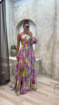 Mckenna | Atemberaubendes Fließendes Kleid – Gelb und Lila