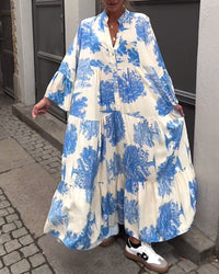 Savanna™ Langes Geblümtes Kleid – Blau