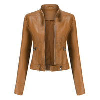 Bikerjacke Damen | Kurz mit Reißverschluss und Seitentaschen – Braun