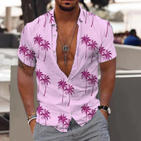 Herren Bequeme Strand Hemd | Knopf Daunen – Rosa