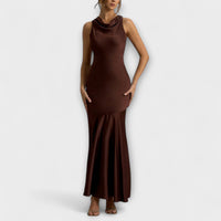 Lennon - Elegantes Satin-Maxi-Kleid – Braun