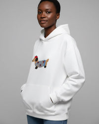 Oversized Hoodie mit auffälligem Hunde-Print für Damen und Herren – Weiß