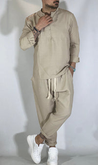 ADEMARO – HEMD UND HOSENSET IM JAPANISCHEN STIL – Beige