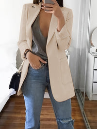 Heidi-Mode | Eleganter Einfarbiger Business-Blazer Mit Offener Vorderseite - Ideal Für Alle Jahreszeiten – Aprikose