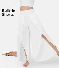 Heidi-Mode | Damen Hose Super Bequeme, Luftige und Elegante Schlaghose mit Integrierten Shorts – Weiß
