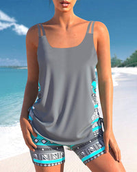 Helena - Tankini mit geometrischem Muster und V-Ausschnitt – Grau