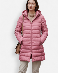 Puffer Winterjacke mit Kapuze und geradem Schnitt – Rosa