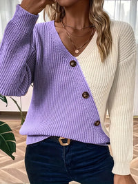 Climora | Dekorative Knöpfe und weicher Strick für schicken Herbst-Winter-Style – Lila