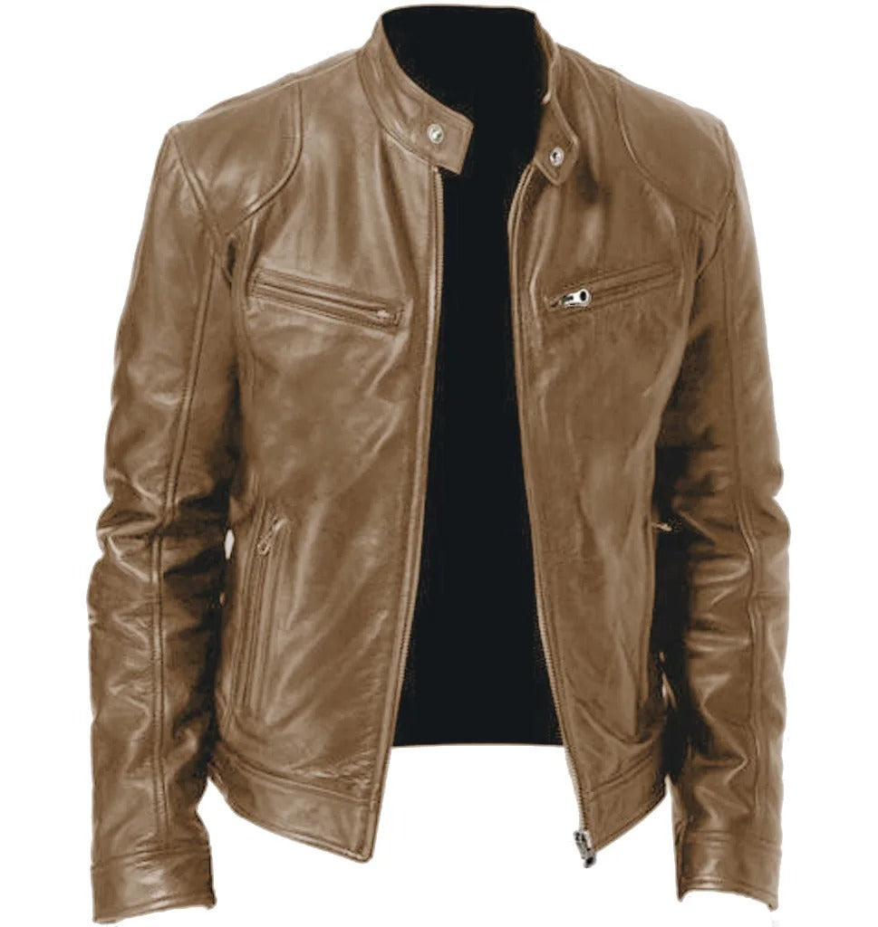 Enzo | Lässige Lederjacke mit Knopkragen – Stilvoll und Modern