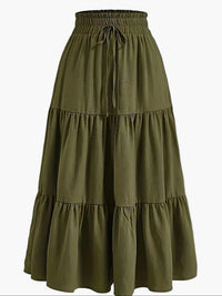 Damenrock mit Smockbund Eleganter Alltagsstil Midi Volantrock – Olivgrün