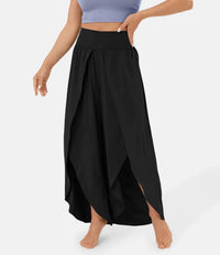 Heidi-Mode | Damen Hose Super Bequeme, Luftige und Elegante Schlaghose mit Integrierten Shorts – Schwarz