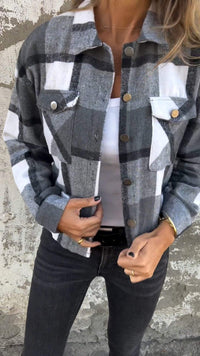 Lässige Karojacke mit Revers – Schwarz
