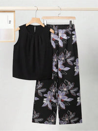 Kayla | Florales Retro-Zweiteiliges Set – Schwarz