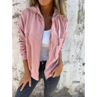 Damen Reißverschluss Kapuze Jacke | Langarm – Rosa
