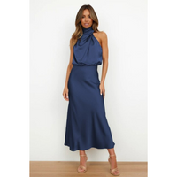 Damen-Abendkleid mit Neckholder-Ausschnitt | Midi-Länge – Blau