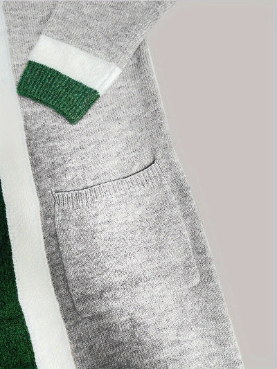 Leymira | Langer Cardigan mit Offener Vorderseite - Farbkontrast-Design