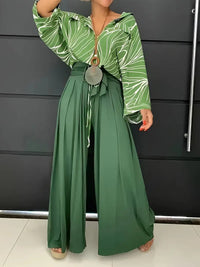 Iris - Schicke einfarbige Hose mit weitem Bein und Gürtel – Grün