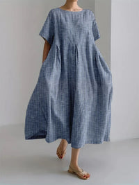 BIANCA | Langes Casual Kleid mit Bequemen Schnitt und Retro Stil für Jeden Tag – Blau