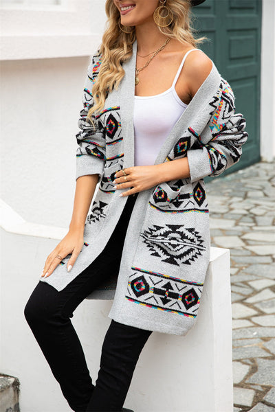 Tiphaine | Langer Strickcardigan mit Ethno-Muster im Vintage-Stil für Damen