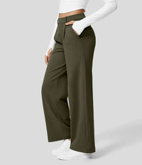 Sommer Palazzo Hose für Damen - Leicht Elegant Hohe Taillen Marlenehose – Grün