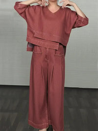 Ojinika – Lässiges Denim-Zweiteiler-Set – Rot