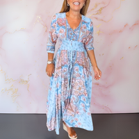 Anke™| Elegantes Sommerkleid mit V-Ausschnitt – Blau