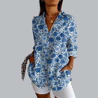 Tunika für Damen - Luftige Elegante Bluse mit Print für den Sommer 2024 – Dunkelblaue Blume