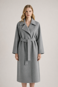 Shulamit - Eleganter Langarm Mantel Mit Gürtel – Grau