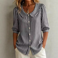 Greta | Damen Gestreifte Bluse mit Knopfleiste – Schwarz