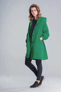 Damen Winterregenjacke | Mit Knöpfen – Smaragdgrün