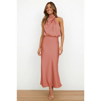 Damen-Abendkleid mit Neckholder-Ausschnitt | Midi-Länge – Rot
