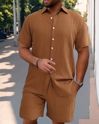 Herren Sommer Set mit Kurzarmhemd & Shorts | Leichter Zweiteiler für Alltag & Urlaub – Dunkelbraun