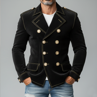 Men's Matte Velvet Lapel Double-Breasted Jacket – Schwarz