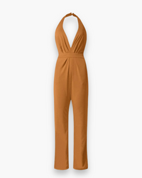 Damen Stilvoll Tief Schnitt Jumpsuit | Elegante – Gelb Braun