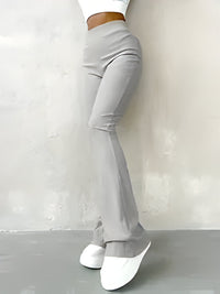 Alessandra | Lässige gerippte einfache schmale Leggings – Raumfahrt Grau