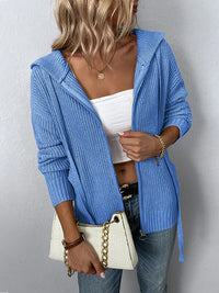GITTA - LOCKERE STRICKJACKE MIT KAPUZE – Blau