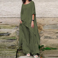 Heidi-Mode | Leinenkleid mit Langen Ärmeln – Dunkelgrün