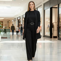 Zivara - Elegantes 3-Teiliges Set Mit Langem Cardigan Oberteil Und Hose – Schwarz