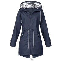 Damen Kapuze Winddichte RegenJacke | Langarm – Marine Blau