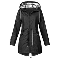 Damen Kapuze Winddichte RegenJacke | Langarm – Schwarz