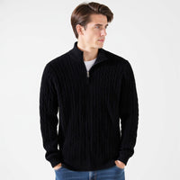 Lukas | Klassischer Strickpullover mit Half-Zip – Schwarz