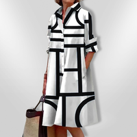 Helen™| Midikleid mit geometrischem Muster – Schwarz