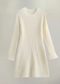 Faustine - Elegantes Mini-Kleid aus geripptem Strick – Creme