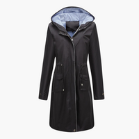 Damen Trenchcoat mit Kapuze und Fronttaschen – Schwarz