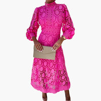 Nora | Kleid mit Spitze und hoher Taille – Rosa