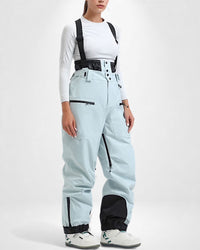 Wasserdichte Skihose für Damen mit hoher Taille und verstellbaren Trägern – Hellblau